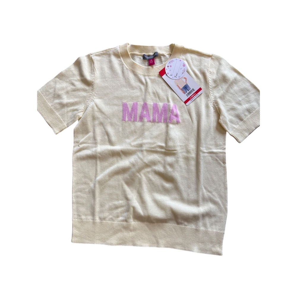 Vince Camuto Mama Short Sleeve Knit Sweater Yellow Pink Cotton XS 7226202